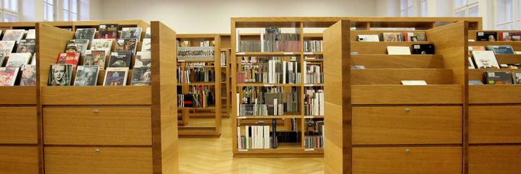 Regale mit multi­­medialen Daten­­trägern (DVDs, CD-ROMs)